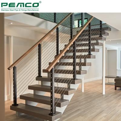 China 40X40 50X50Mm Vertical Cable Railing Wire Rope Stair Railing Modern Indoor Stainless Steel Stair Railing for sale