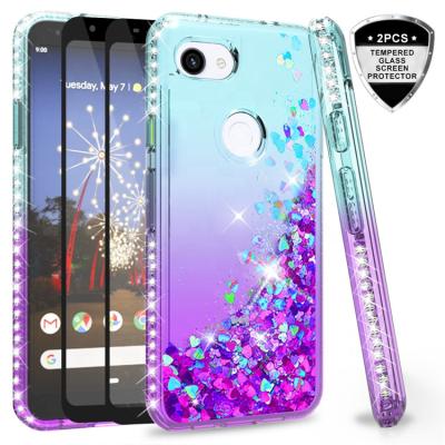 China Anti-drop LeYi Shockproof Glitter Liquid Cute Cell Phone Case For Google Pixel 3a Western Case White for sale