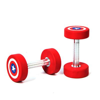 China New American Captain Fixed Weight Weightlifting Fitness Durable Bodybuilding Dumbbell PU Coated Dumbbell for sale