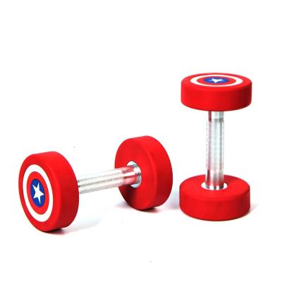 China New American Captain Fixed Weight Weightlifting Fitness Durable Bodybuilding Dumbbell PU Coated Dumbbell for sale