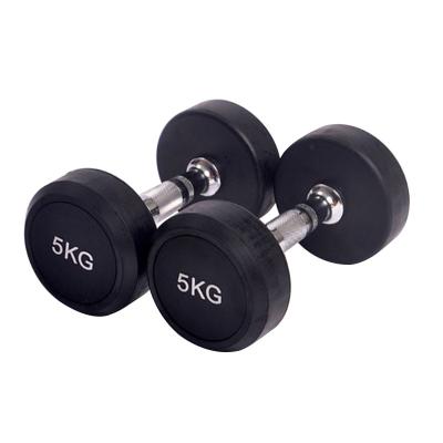 China Durable Custom Rubber Coated Cast Difficulty Equipment Gym Muscle Exercise Dumbbell Round Rubber Main Fitness Dumbbell for sale