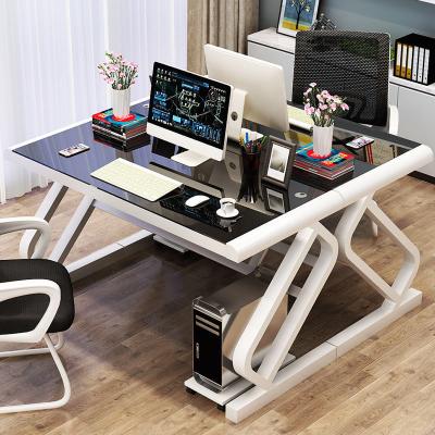 China Extendable Single person desktop home learning tempered glass office desk, computer desk, office furniture design colors available for sale