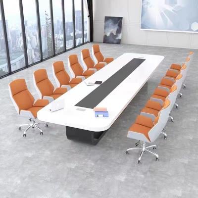 China Extendable Modern minimalist white painted conference table, office desk, expandable negotiation and training table and chair combination for sale