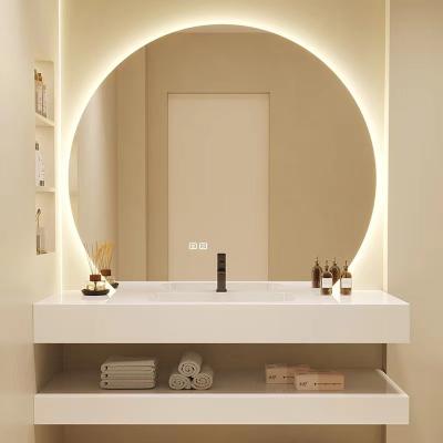 China Modern Light luxury rock slab countertop ceramic integrated basin master bedroom bathroom cabinet for sale