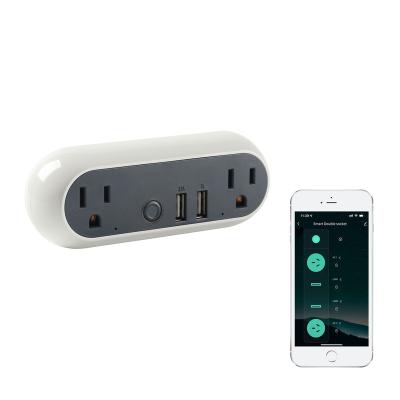 China 16A Electricity Meter Smart Socket Dual With USB 2.1A 16A Tuya WiFi Socket With Energy Meter USA Standard Dual Work With Alexa And Google Assistant for sale