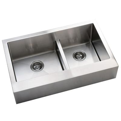 China Without Faucet 33X21 Inch Farmhouse Apron Front Kitchen Sink Stainless Steel Double Bowl for sale