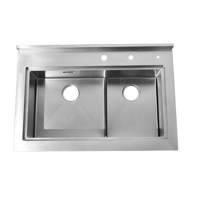 China Without Faucet China Suppliers Front Kitchen Stainless Steel Double Apron Handmade Sinks for sale