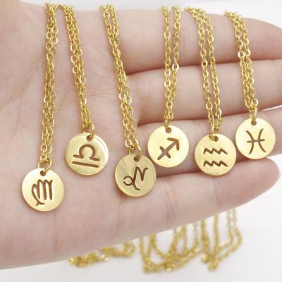 China European and American Wholesale Hiphop 12 Constellation Necklace Stainless Steel Gold Titanium Steel Pendant Necklace Jewelry for sale