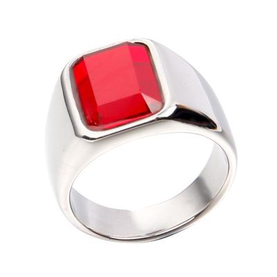 China Hiphop Mens Red Crystal Silver Plated Stainless Steel Ring for sale