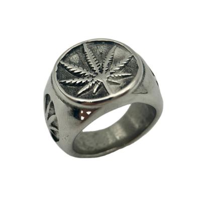 China Latest Hiphop Design Hemp Leaf Ring Stainless Steel Ring For Men for sale