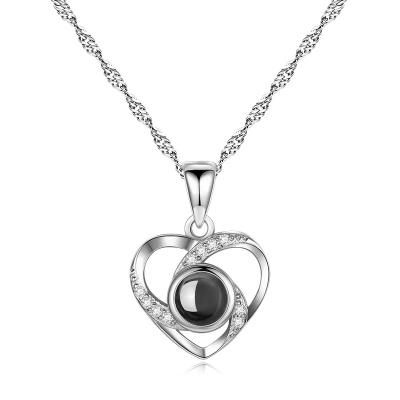 China Kolye Romantic 925 Sterling Silver I Love You 100 Languages ​​Zircon Heart Shaped Romantic Chain Pendant Necklace For Valentines Day Gifts for sale