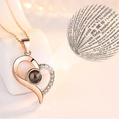 China Kolye Romantic 925 Sterling Silver 100 Languages ​​Heart Necklace Valentine's Day Gift Couples I Love You for sale