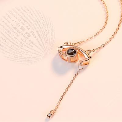 China Koyle Jewelry 925 Sterling Silver Romantic Valentine's Day Gift Love Memory Eye Projection 100 Languages ​​Pendant Necklace I Love You for sale