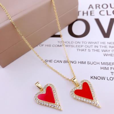 China TRENDY valentines jewelry red heart zircon necklace for 18K gold plated necklace jewelry valentines day gifts for women SL-N067 for sale