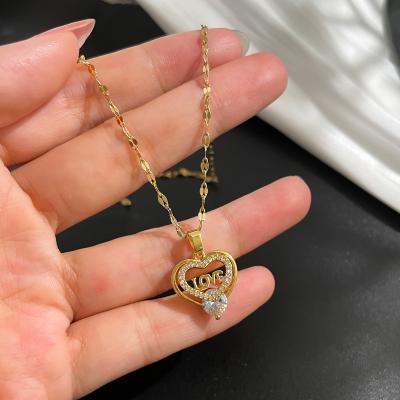 China TRENDY for valentines day gift 18k gold plated zircon heart LOVE necklace for present Valentine SL-NC072 for sale