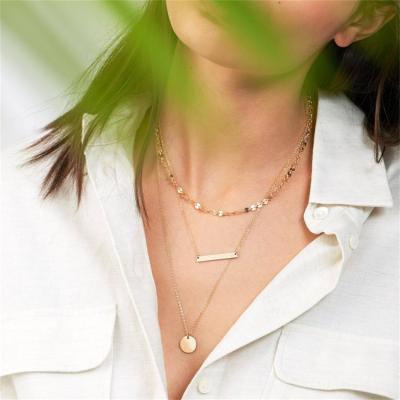 China FASHION Waterproof Multiple Layer Chain Necklace Paper Clip Set Stainless Steel Multi Layered 3 Three Chain Necklace For Women for sale