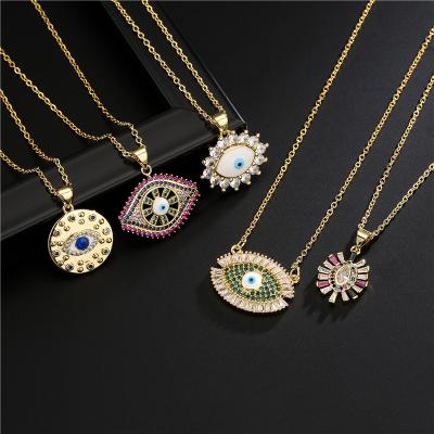 China Fashion Jewelry Women Simple Cute Wholesale Gold Plated Zirconia Pendants Charms Eye Necklace Jewelry SL-N016 for sale