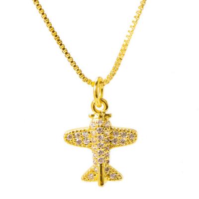 China Vintage Hip Hop CZ Necklace Flat Airplane Cubic Zircon Aircraft Necklace Chain Pendant Jewelry For Gift SL-N031 for sale