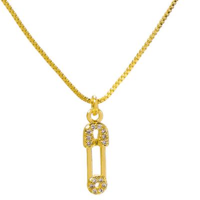 China Cute Paperclip Shaped Pendant Necklace For Women Unique Hollow Out Zircon Necklace 2 Pin Design Chain Gift Fashion Jewelry SL-N033 for sale