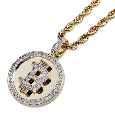 China FASHIONABLE Mens Jewelry Hip Hop Custom Coin Bitcoin Bitcoin Pendant Necklace Shape Pendant Necklace SL-N051 for sale