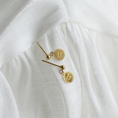 China FASHIONABLE High Quality 18K Gold Stainless Steel Mini Good Luck Letter Stud Earrings For Women Jewelry SL-E035 for sale