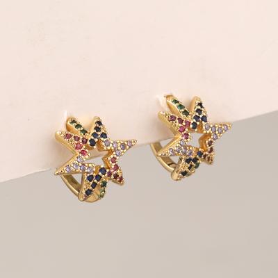 China Hiphop Fashion Earring Jewelry Zircon CZ 18k Gold Plated Six-pointed Star Circle Stud Earrings For Women Jewelry SL-E041 for sale