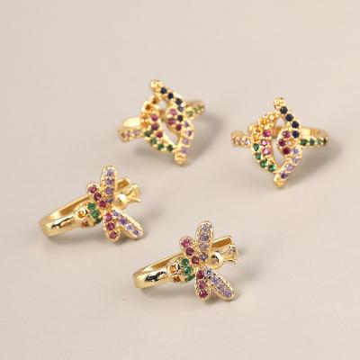 China Hiphop Fashion Cubic Zircon 18k Gold Color Dragonfly Earrings Lip Circle Stud Earrings For Women Jewelry SL-E043 for sale