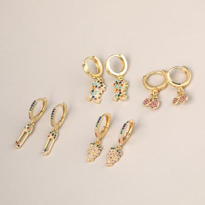 China Hiphop High Quality 18K Gold Plated Cherry Dragon Circle Earring With Luxury Colorful Zircon Earrings SL-E046 for sale