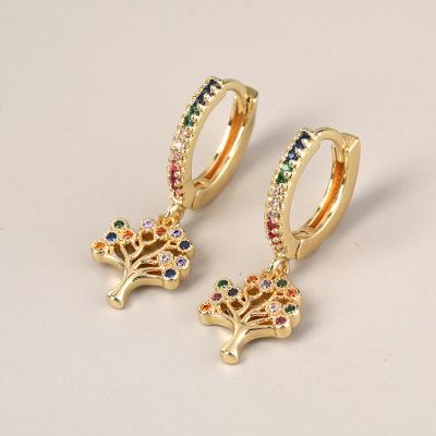 China Hiphop IN RUNNING Circle Earring Tree Of Life Trendy Earrings For Women Zircon Circle Earrings Gold Plated SL-E048 for sale