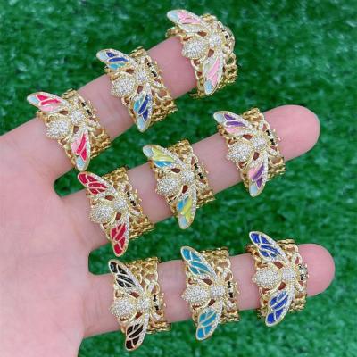 China New Trendy Vintage Ring Resizable Dragonfly Form Zircon Colorful Enamel Ring For Women Gift SL-R017 for sale