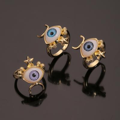 China 2022 Hiphop Fashion Rings Jewelry Women Ladies Blue Eyes Ring Custom Gold Plated Adjustable Ring SL-RC031 for sale