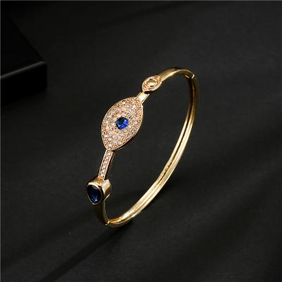 China SL-AG031 FASHION Gold Plated CZ Zirconia Evil Eyes Charm Cuff Bangle Bracelet For Women Ladies for sale