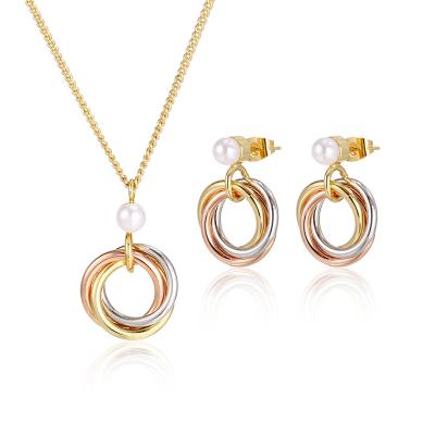 China Cute High Quality Women Jewelry Set 18k Gold Earrings Bead Pendant Necklace For Women Fashion SL-JSC012 for sale