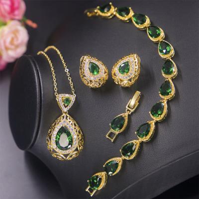 China Romantic gold jewelry set ladies fashion necklace 18K gold plated waterdrop shaped ZIRCON necklace jewelry set wedding sets SL-JSC013 for sale