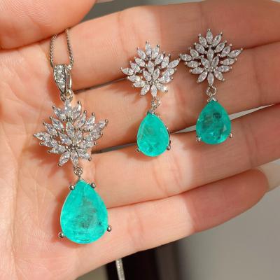 China Romantic High Quality Gold Plated Zircon Earring Necklace Sets Blue Zircon To Wedding Jewelry Set SL-JSC016 for sale