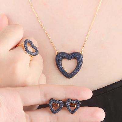 China Factory Romantic Gold Plated Heart Zircon CZ Necklace Earring Ring Jewelry Sets For Valentine's Gift SL-JSC026 for sale