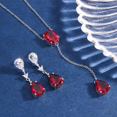 China Romantic high quality Valentine jewelry sets hot sale red waterdrop earrings necklace jewelry set SL-JSC031 for sale