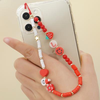 China Cute Christmas Mobile Strap Beaded Colorful Fruity Beads Mobile Phone Straps Anti-lost Chain Straps Lanyard SL-PS002 for sale