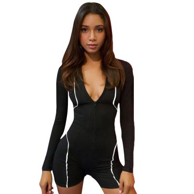 China 2021 New Arrival Breathable Reflective Long Sleeve High Waist Zipper Short Jumpsuit For Women for sale