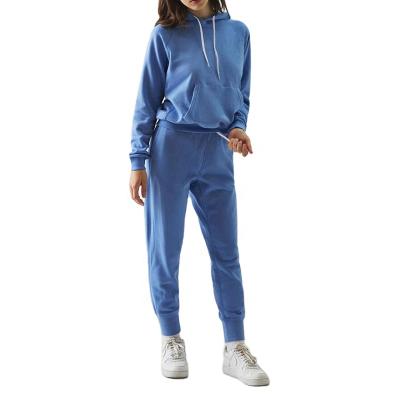 China Customized Design Cotton Sweatsuits Wear Embroidery QUICK DRY Active Hoodie Set Women Jogger Set for sale