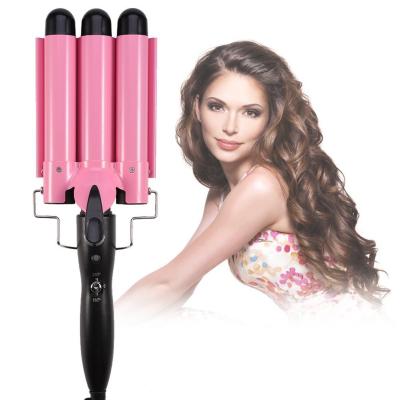 China Hotel Household Salon Professional Flat Curling Iron Triple Barrel Wave Flat Hair Curler with LCD Digital Display PTC Quick Heater for sale