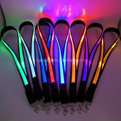 China Glow Stocked In Dark Polyester Led Lanyard With ID Card Holder Light Up Lanyard for sale