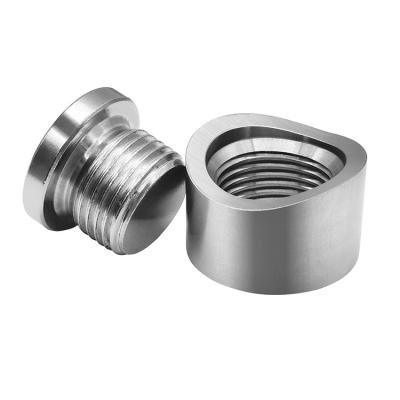 China Aluminum O2 Sensor Bung Stainless Steel Oxygen Mounting Bungs and Plugs Adapter M18 x 1.5 Thread Notched Style Exhaust Weld in Bung for sale