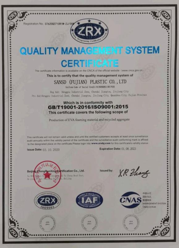 ISO9001 - Sansd (Fujian) Plastic Co., Ltd.