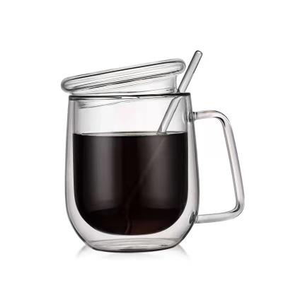 China 2021 Hot Selling Minimalist Heat Resistant Glass Mug With Handle Double Glass Mugs Well Selling for sale