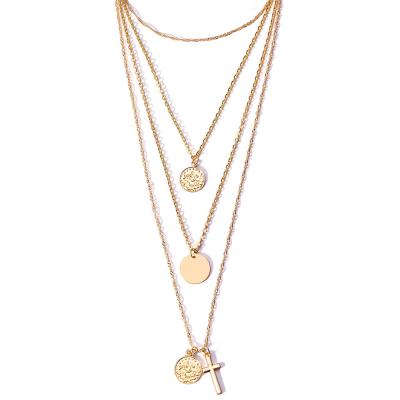 China New Arrival Charming and Trendy Fashion Hot Sale Gold Plated Three Layer Coin Necklace for sale