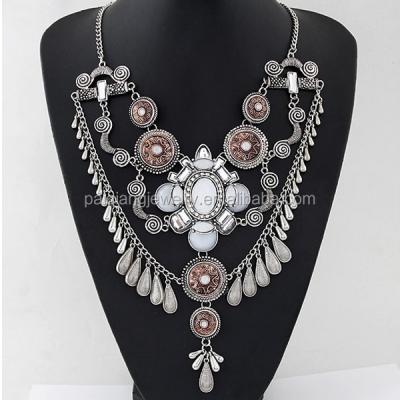 China Latest ALLOY Disc Exotic Teardrop Statement Necklace Ethnic Layered Chunky Jewelry for sale