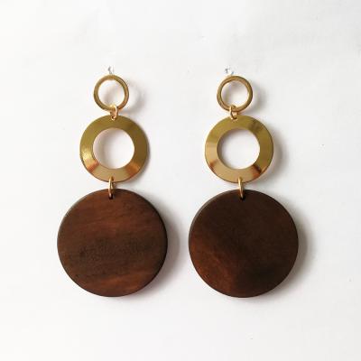 China Trendy Wooden Earrings For Women - Large Round Circle Geometric Wooden Drop Dangle Post Earrings for sale