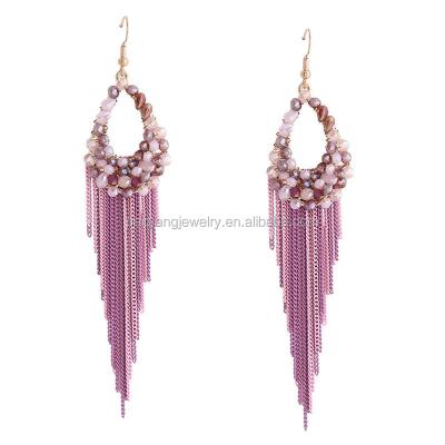 China Newest Design Ethnic Stylish Luxury Crystal Beaded Colorful Long Chain Tassel Earrings for sale