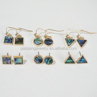 China New ALLOY paua shell abalone pattern triangle around square gem stud earring for sale